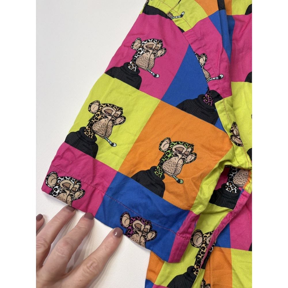 Maceoo Galileo Mens Colorful Ape Print Short Sleeve Cotton Button Up Shirt M - Picture 2 of 5